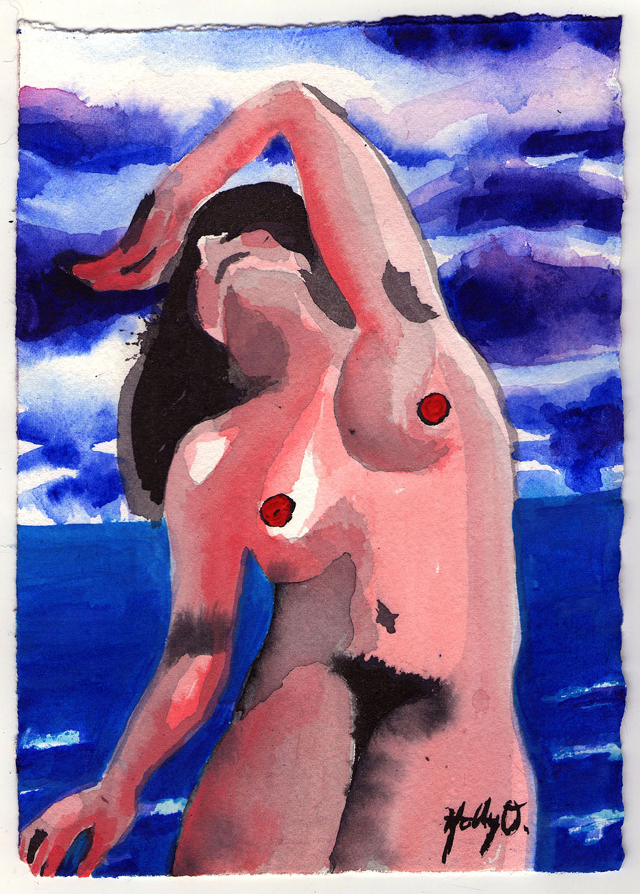 Isolated Storms #1, 5x7 2018 <br>watercolor, ink on paper